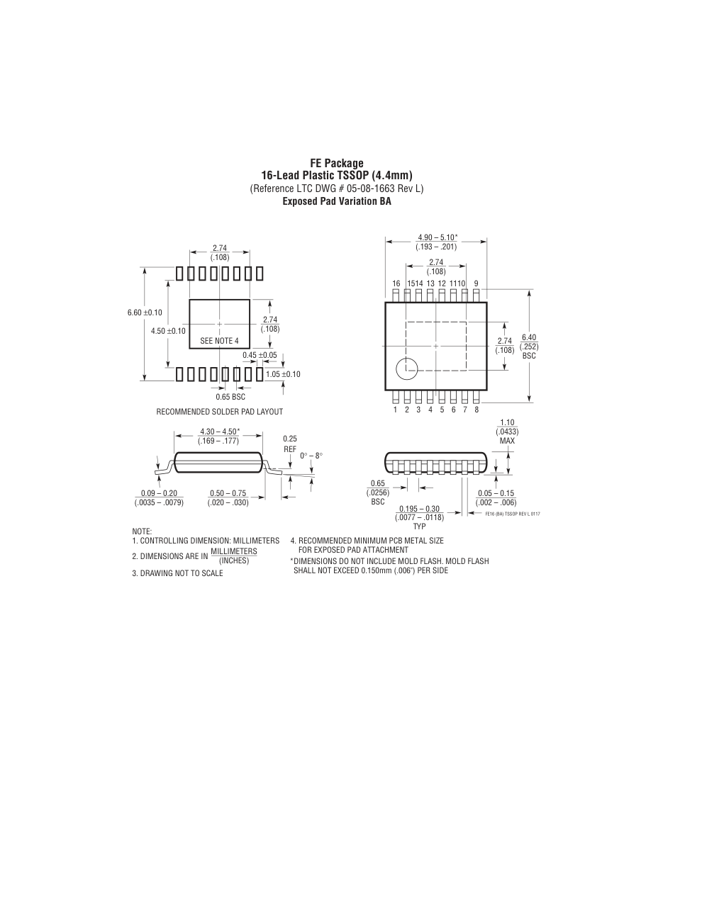 LT3517EFE#PBF — Manufacturer package outline drawing - not a product photo, 16-Lead TSSOP w/ EP