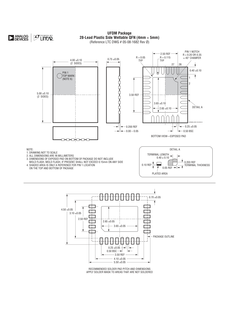 LTC7891RUFDM#PBF — Manufacturer package outline drawing - not a product photo, 28-Lead QFN (4mm x 5mm, Plastic Side Wettable)