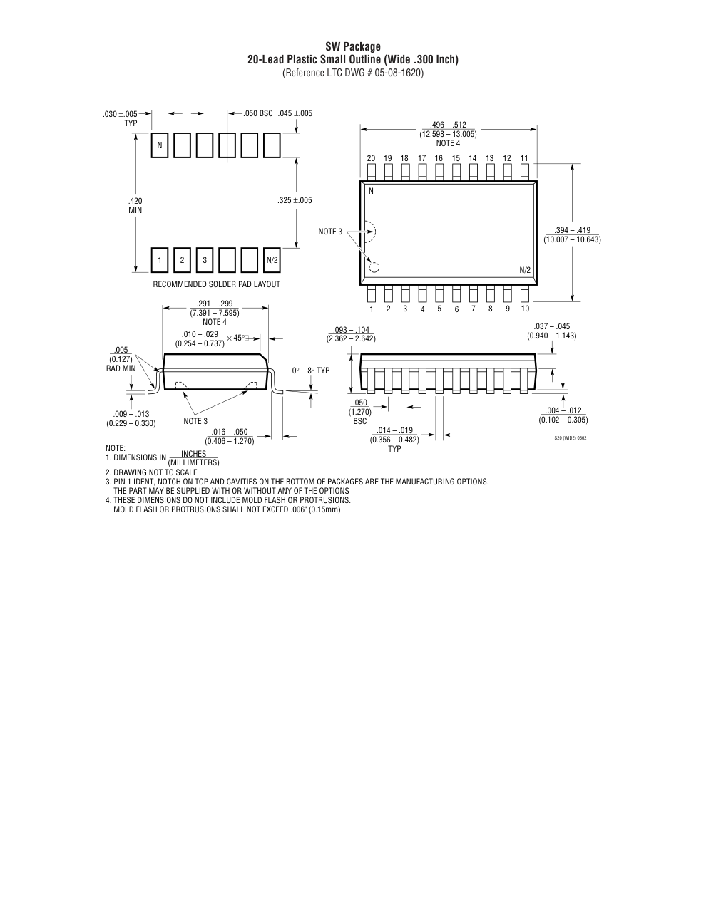LTC2966CSW#PBF — Manufacturer package outline drawing - not a product photo, 20-Lead SOIC (Wide 0.3 Inch)