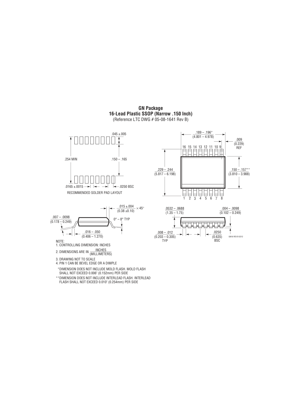 LT6557CGN#PBF — Manufacturer package outline drawing - not a product photo, 16-Lead SSOP (Narrow 0.15 Inch)