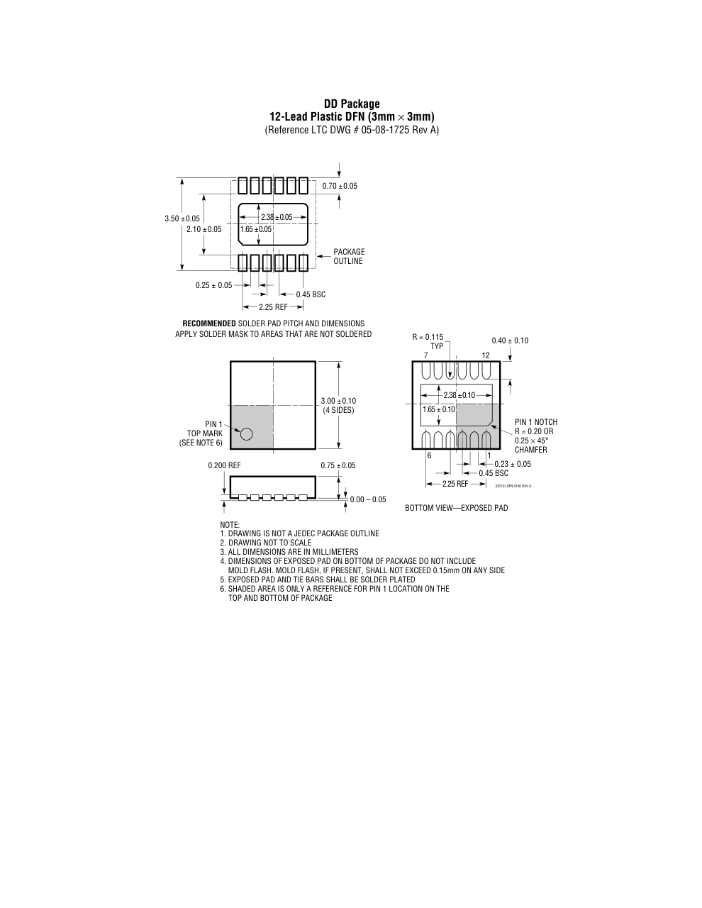 LTC2472CDD#PBF — Manufacturer package outline drawing - not a product photo, 12-Lead DFN (3mm x 3mm w/ EP)