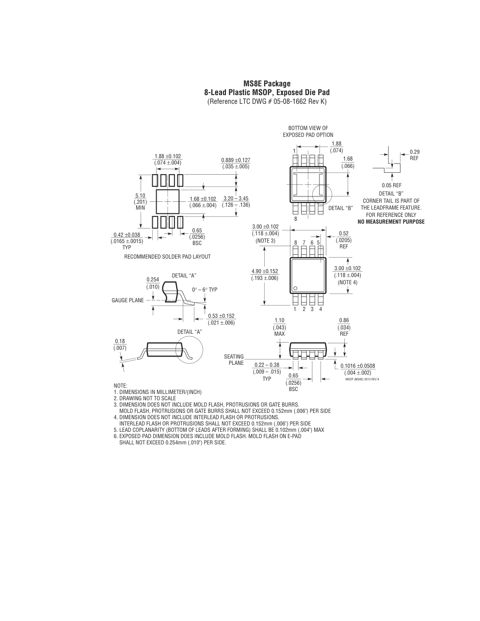 LT3489EMS8E#TRPBF — Manufacturer package outline drawing - not a product photo, 8-Lead MSOP w/ EP