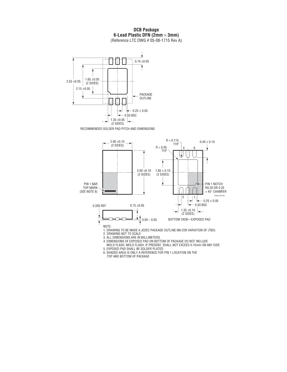 LTC6990CDCB#TRMPBF — Manufacturer package outline drawing - not a product photo, 6-Lead DFN (2mm x 3mm w/ EP)
