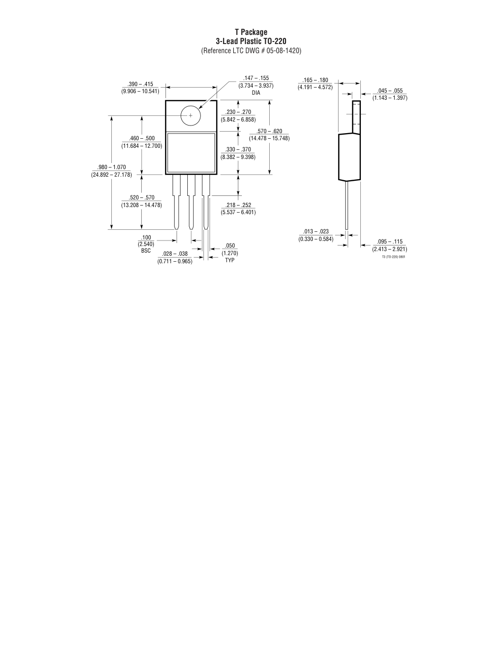 LT1033CT#PBF — Manufacturer package outline drawing - not a product photo, 3-Lead TO-220
