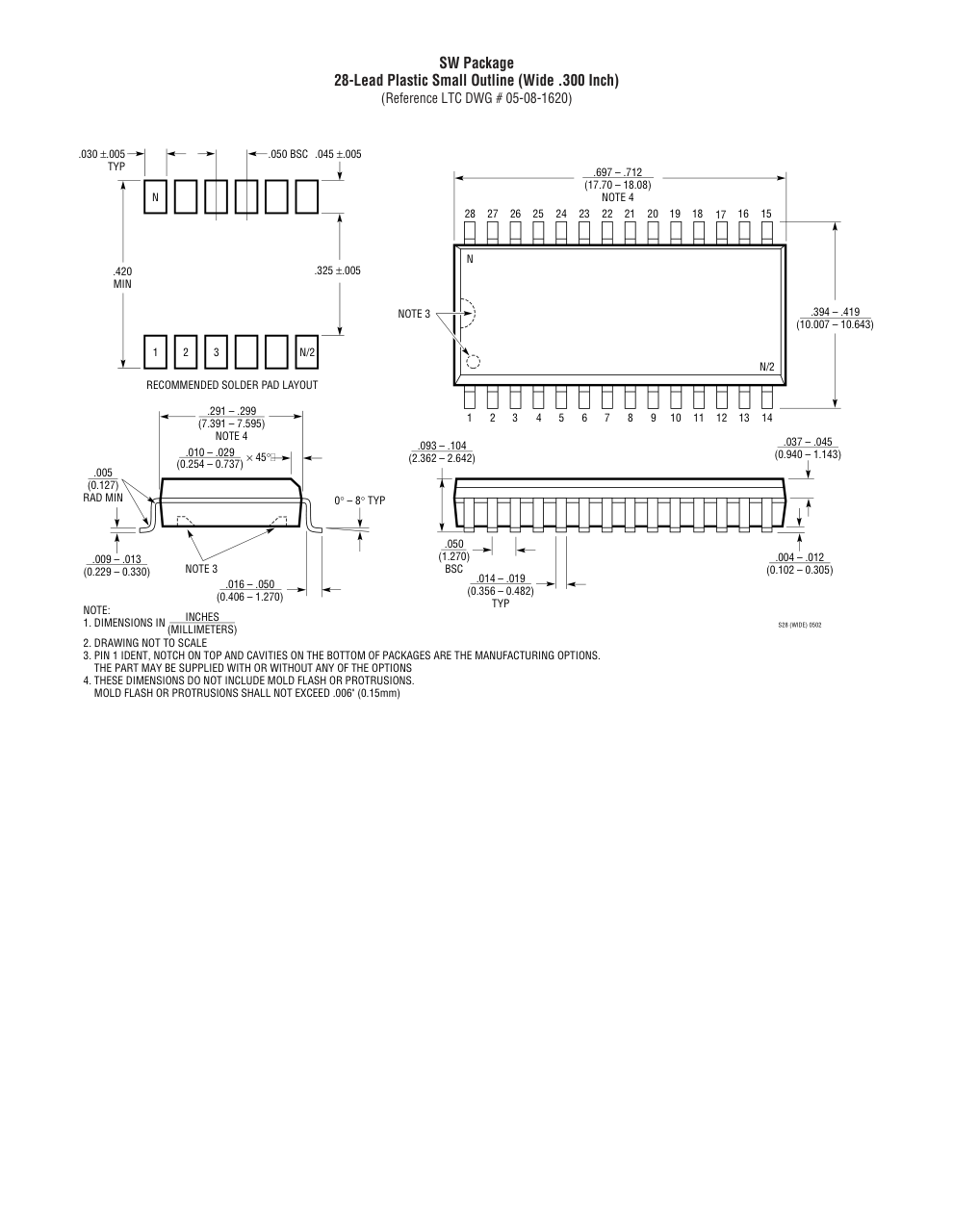 LTC1535CSW#PBF — Manufacturer package outline drawing - not a product photo, 28-Lead SOIC (Wide 0.3 Inch)