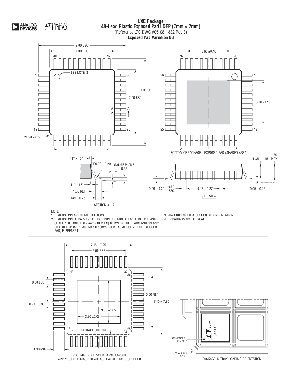 LTC7810ELXE#PBF — Manufacturer package outline drawing - not a product photo, 48-Lead LQFP (7mm x 7mm w/ EP)