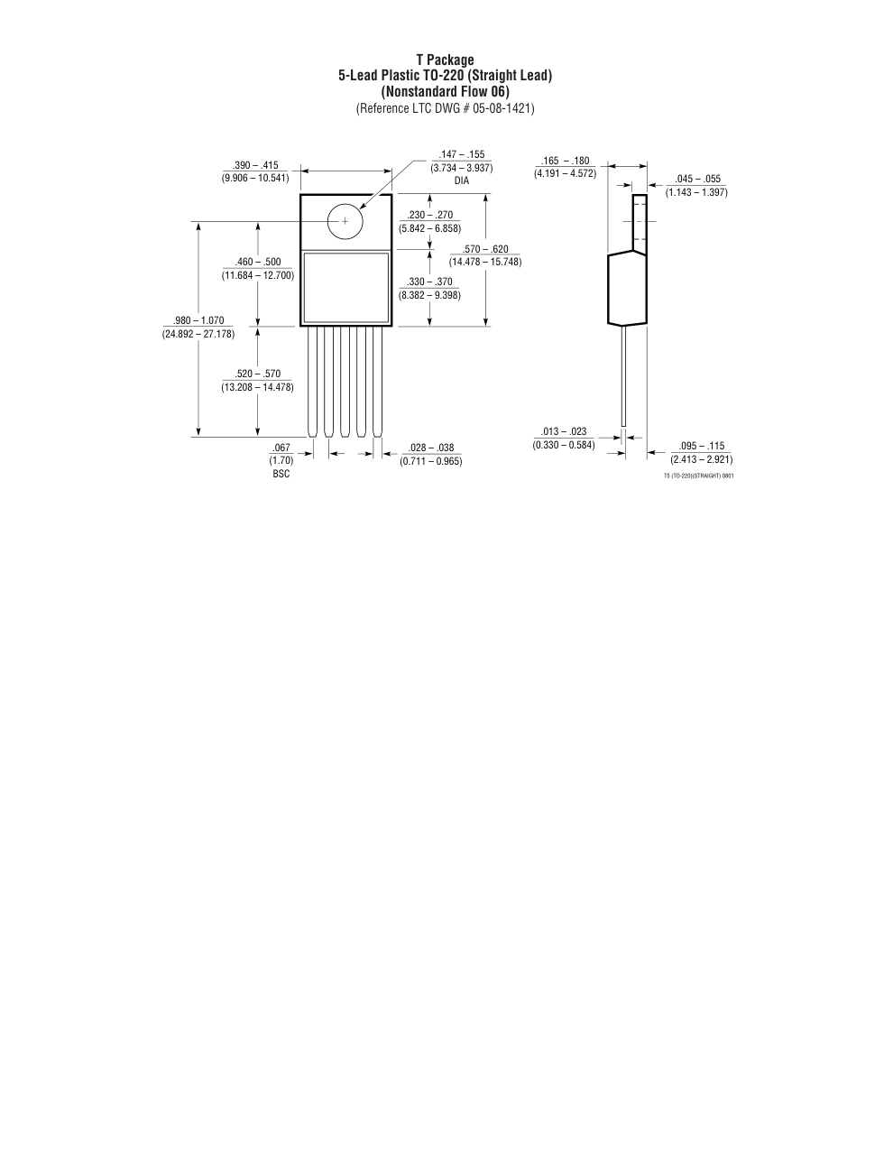 LT1270ACT#06PBF — Manufacturer package outline drawing - not a product photo, 5-Lead TO-220 (Flow 06)