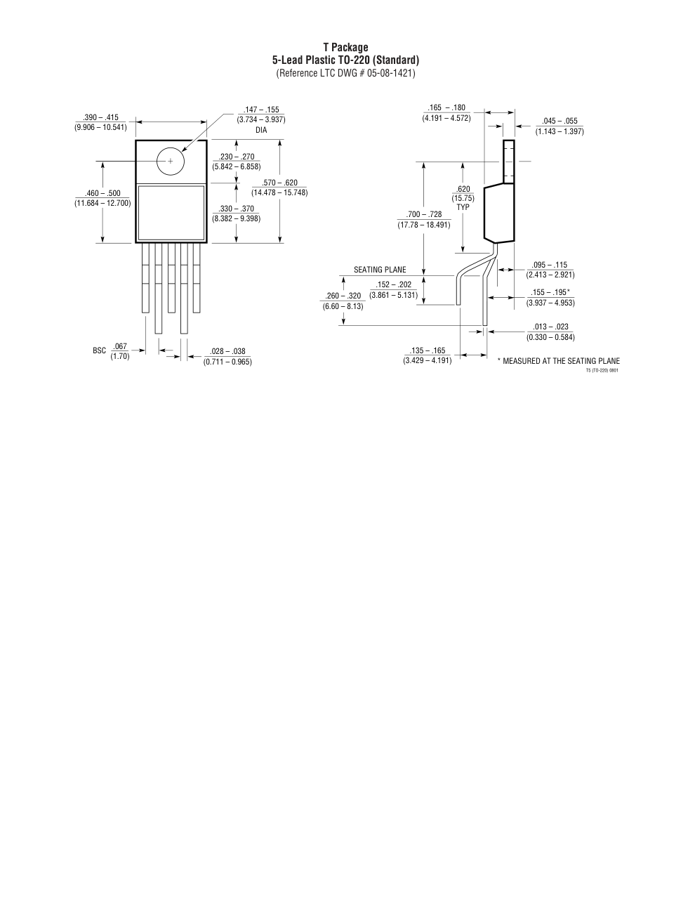 LT1271CT#PBF — Manufacturer package outline drawing - not a product photo, 5-Lead TO-220