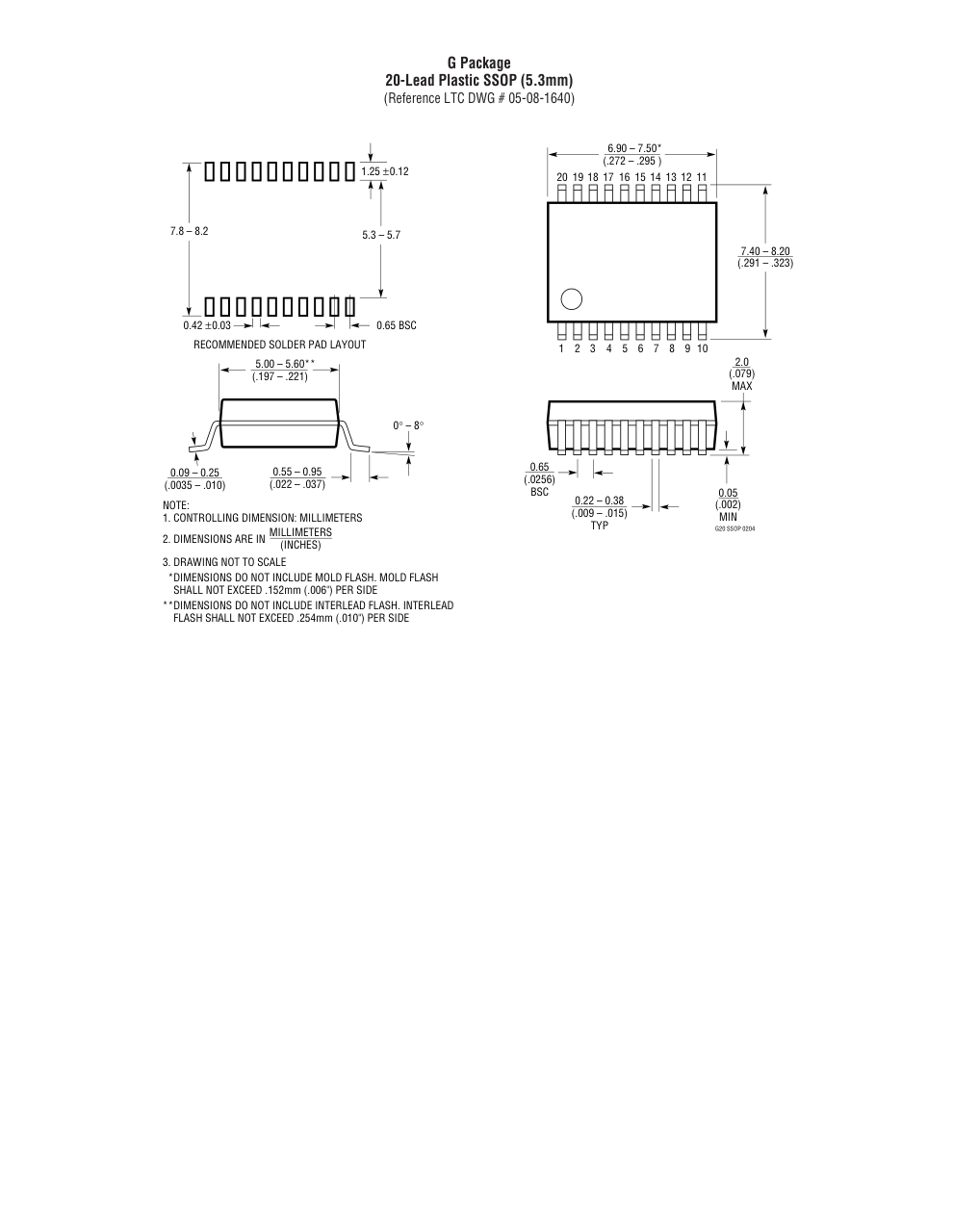 LTC1562ACG#PBF — Manufacturer package outline drawing - not a product photo, 20-Lead SSOP