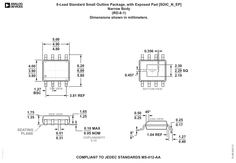 ADP3633ARDZ-RL — Manufacturer package outline drawing - not a product photo, 8-Lead SOIC w/ EP
