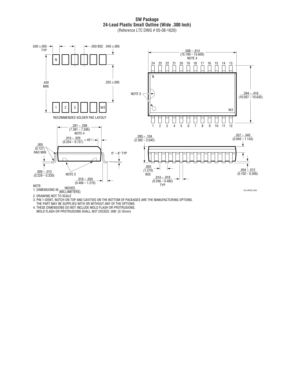 LTC1277CSW#PBF — Manufacturer package outline drawing - not a product photo, 24-Lead SOIC (Wide 0.3 Inch)