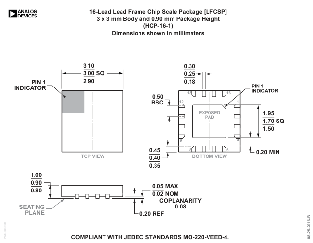 HMC674LP3E — Manufacturer package outline drawing - not a product photo, 16-Lead LFCSP (3mm x 3mm w/ EP)