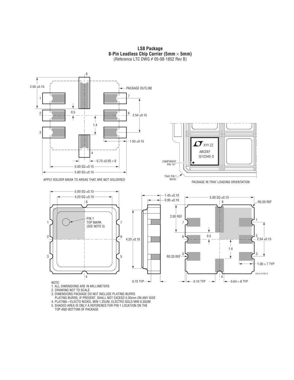LTC6652AHLS8-2.5#PBF — Manufacturer package outline drawing - not a product photo, 8-Lead LCC (5mm x 5mm)