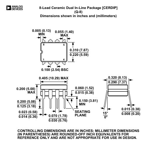 OP27GZ — Manufacturer package outline drawing - not a product photo, 8-Lead CerDIP