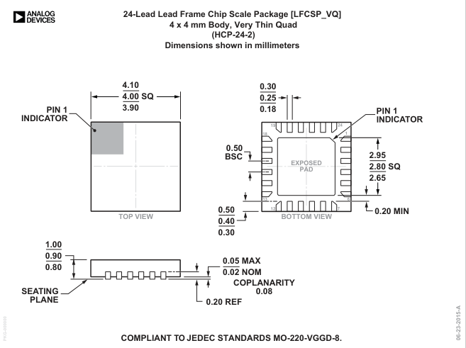 HMC792ALP4E — Manufacturer package outline drawing - not a product photo, 24-Lead QFN (4mm x 4mm w/ EP)