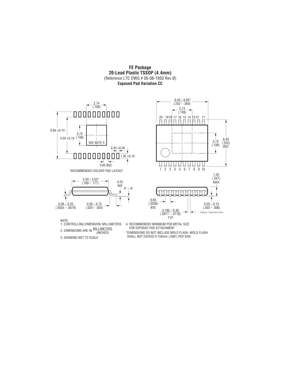LTC3106EFE#PBF — Manufacturer package outline drawing - not a product photo, 20-Lead TSSOP w/ EP