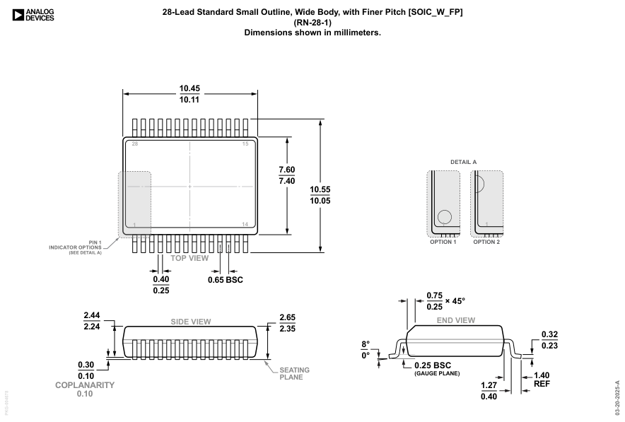 ADUM6423ABRNZ3 — Manufacturer package outline drawing - not a product photo, 28-Lead SOIC (Wide, Finer Pitch)