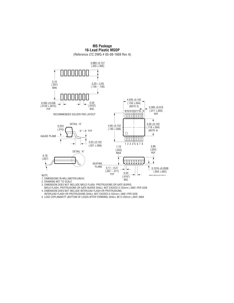 LTC2965CMS#PBF — Manufacturer package outline drawing - not a product photo, 16-Lead MSOP
