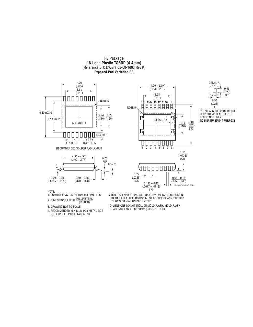LT1963EFE#PBF — Manufacturer package outline drawing - not a product photo, 16-Lead TSSOP w/ EP