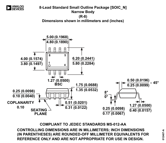 AD8665ARZ — Manufacturer package outline drawing - not a product photo, 8-Lead SOIC