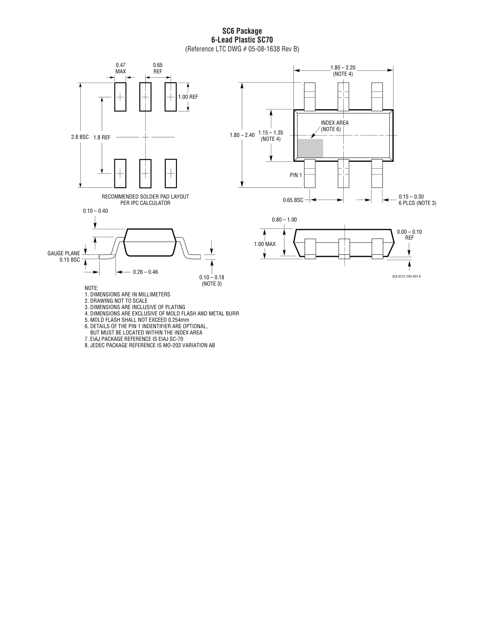 LTC2630ACSC6-HM12#TRMPBF — Manufacturer package outline drawing - not a product photo, 6-Lead SC70