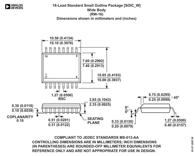 OP270GSZ — Manufacturer package outline drawing - not a product photo, 16-Lead SOIC Wide