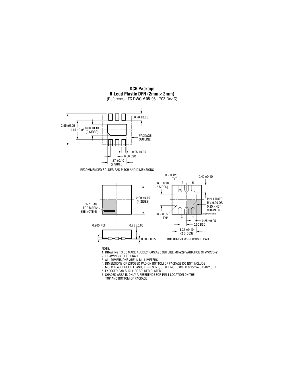 LTC4311CDC#TRPBF — Manufacturer package outline drawing - not a product photo, 6-Lead DFN (2mm x 2mm w/ EP)