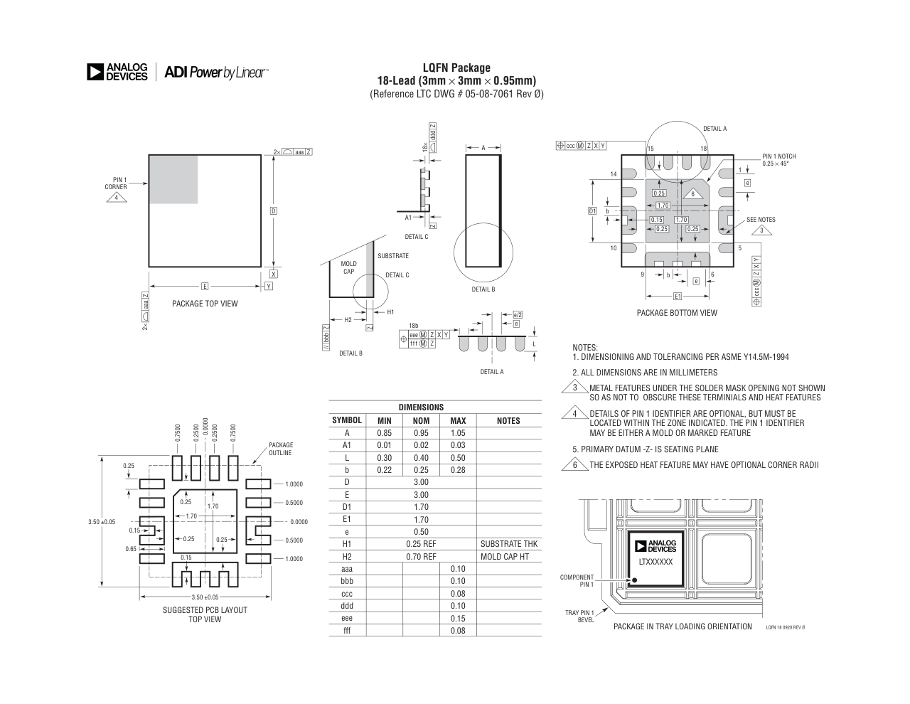 LTC3313EV#PBF — Manufacturer package outline drawing - not a product photo, 18-Lead (3mm × 3mm × 0.95mm)