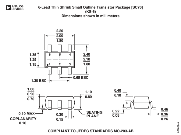 ADCMP601BKSZ-R2 — Manufacturer package outline drawing - not a product photo, 6-Lead SC70