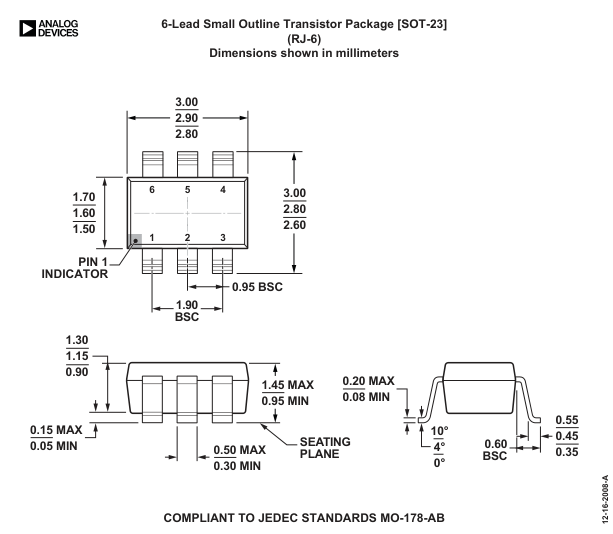 ADG3231BRJZ-REEL7 — Manufacturer package outline drawing - not a product photo, 6-Lead SOT-23