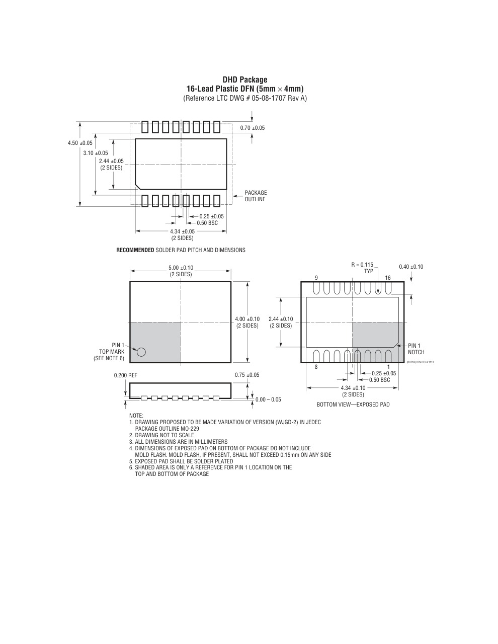 LTC4376CDHD#PBF — Manufacturer package outline drawing - not a product photo, 16-Lead DFN (5mm x 4mm w/ EP)