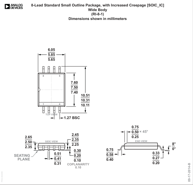 ADM3058EBRIZ — Manufacturer package outline drawing - not a product photo, 8-Lead SOIC (Increased Creepage)