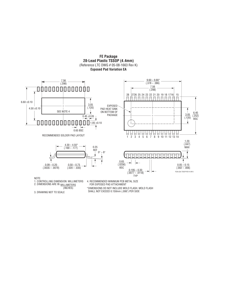 LTC3119EFE#PBF — Manufacturer package outline drawing - not a product photo, 28-Lead TSSOP w/ EP