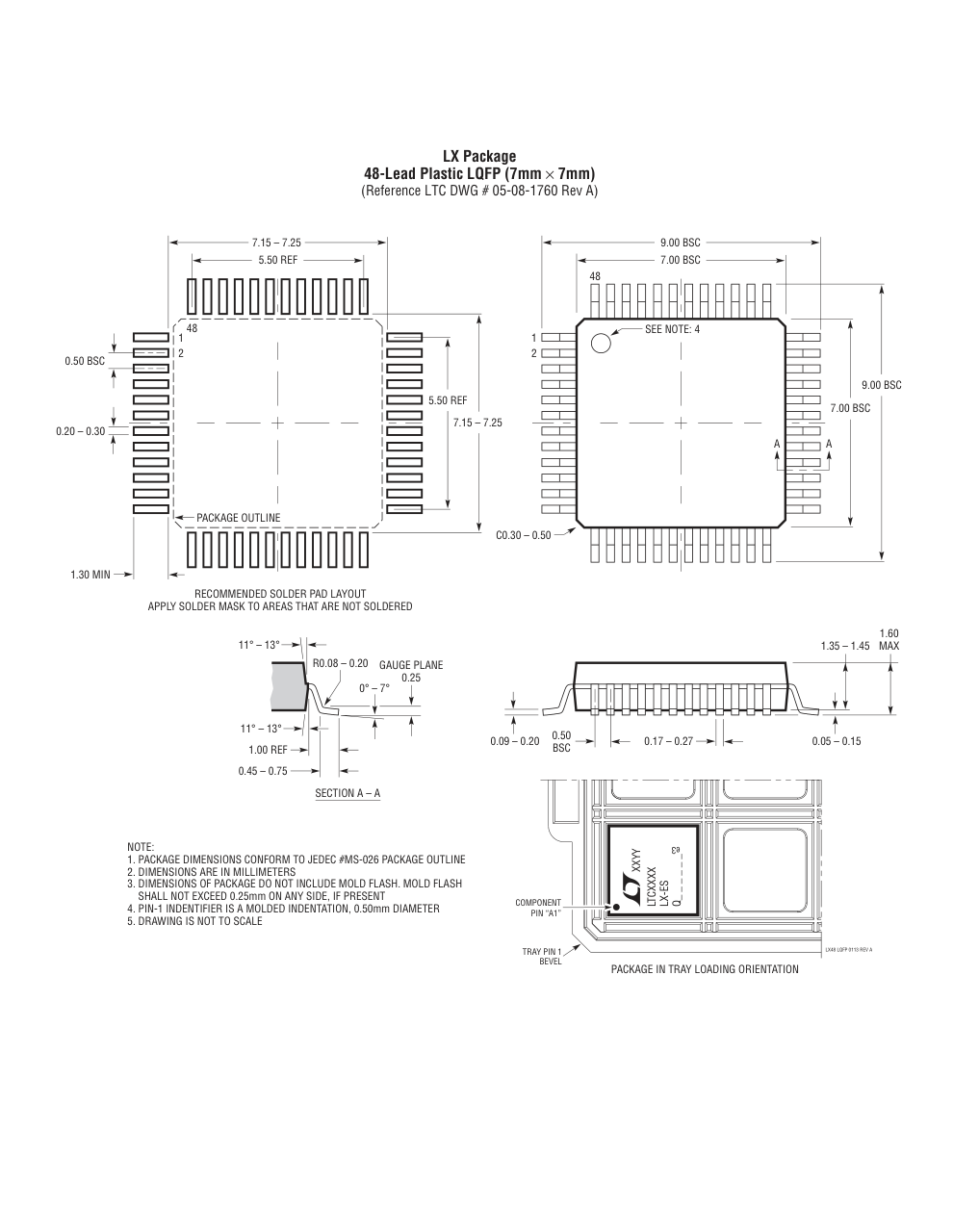 LTC2226HLX#PBF — Manufacturer package outline drawing - not a product photo, 48-Lead LQFP (7mm x 7mm)