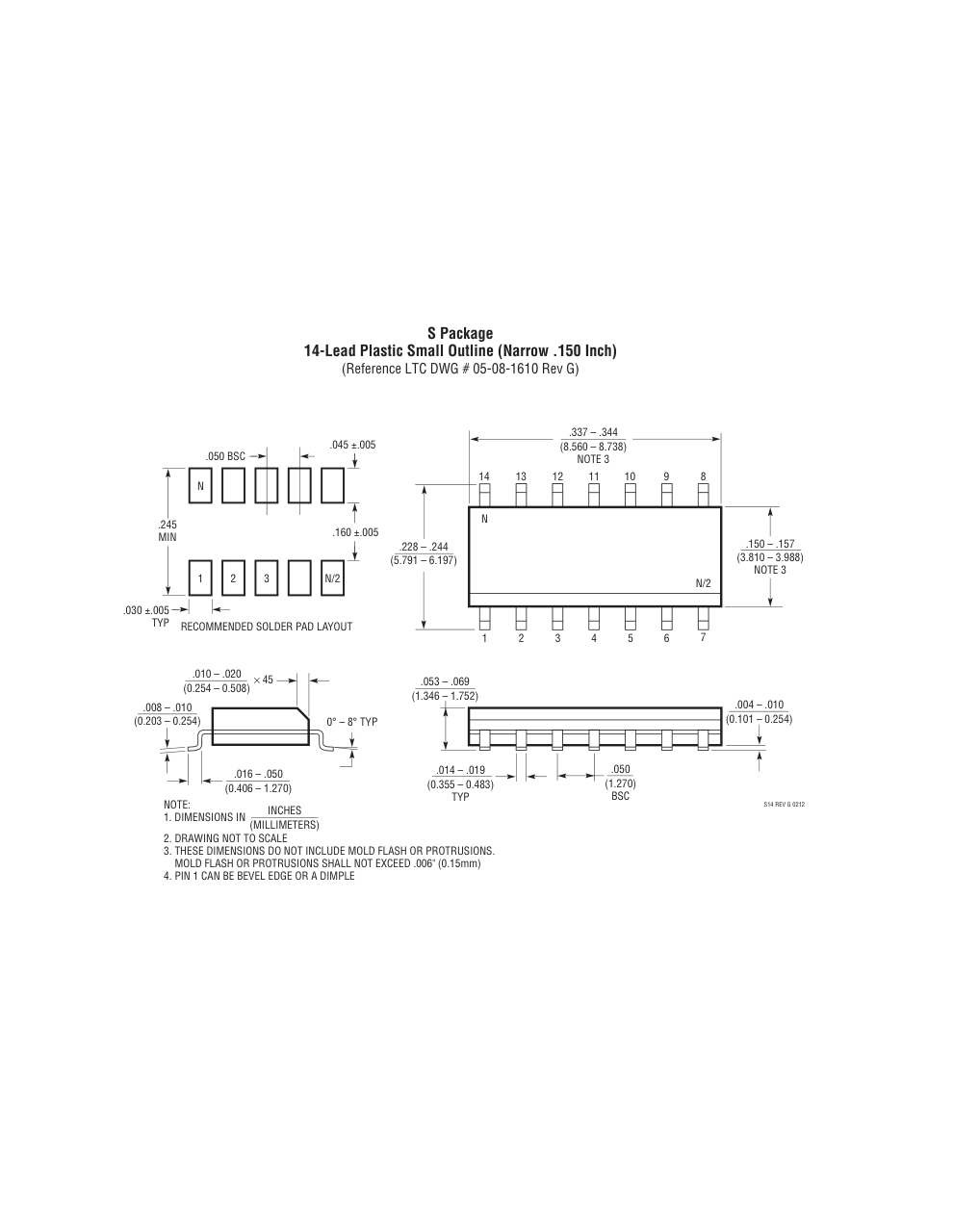 LTC1261CS#PBF — Manufacturer package outline drawing - not a product photo, 14-Lead SOIC (Narrow 0.15 Inch)