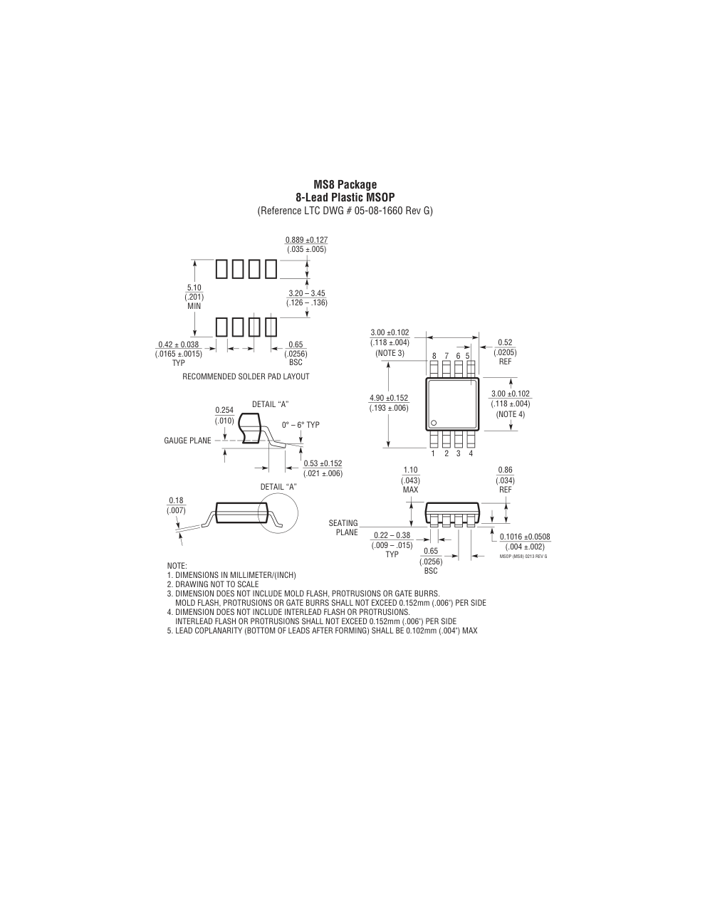 LTC1921CMS8#PBF — Manufacturer package outline drawing - not a product photo, 8-Lead MSOP
