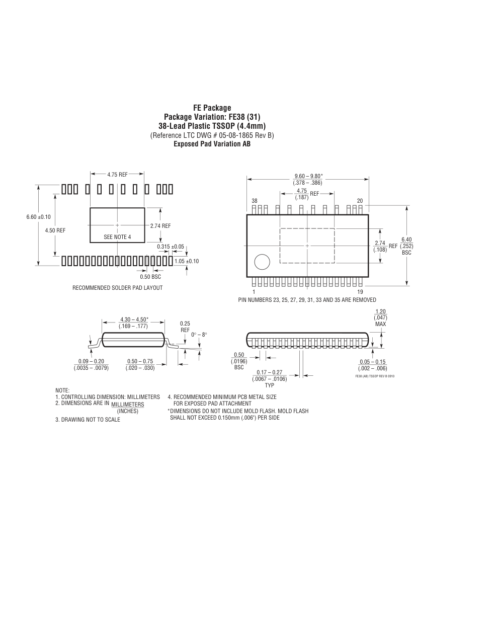 LT3753MPFE#PBF — Manufacturer package outline drawing - not a product photo, 38-Lead TSSOP w/ EP