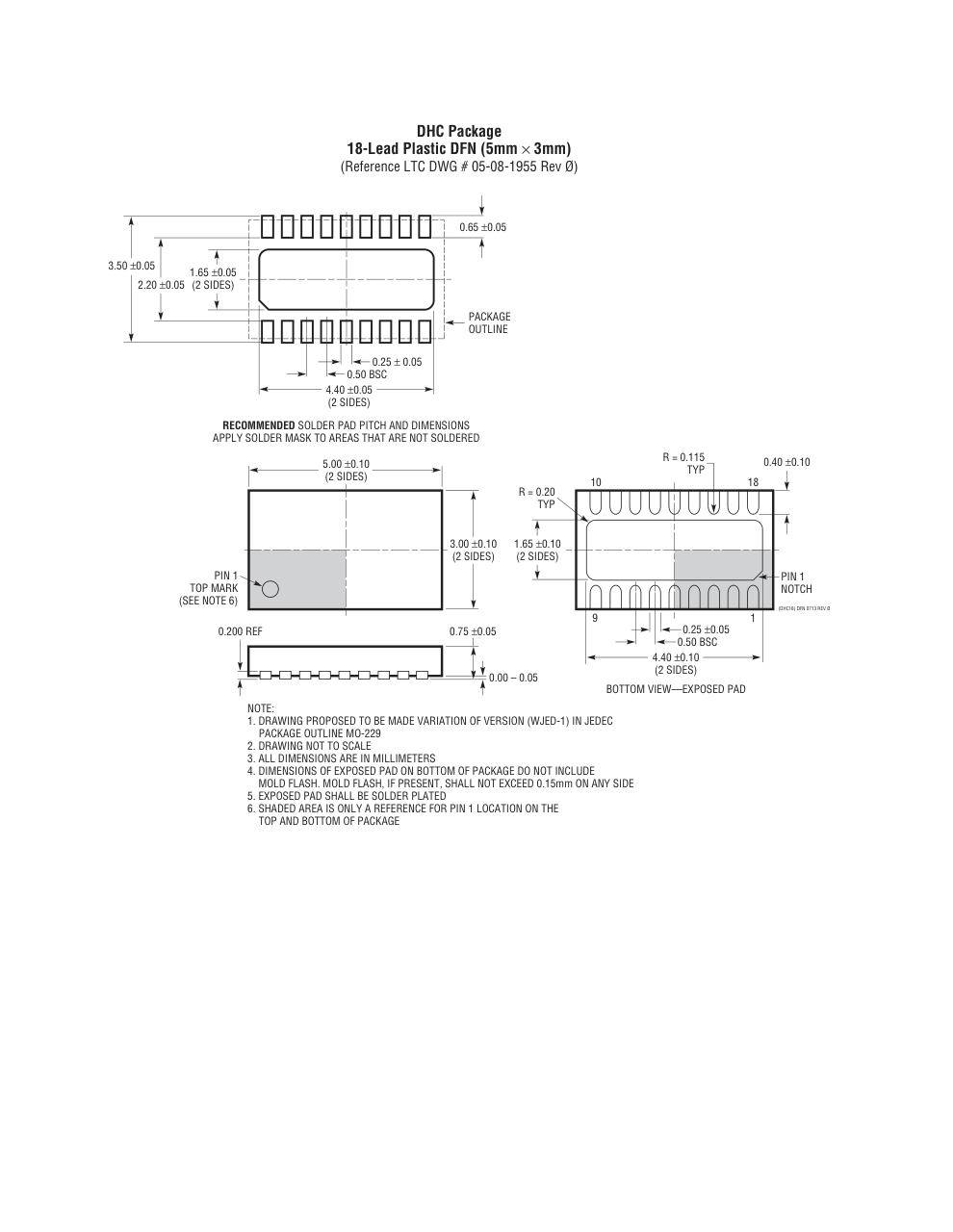 LTC3265EDHC#PBF — Manufacturer package outline drawing - not a product photo, 18-Lead DFN (5mm x 3mm w/ EP)