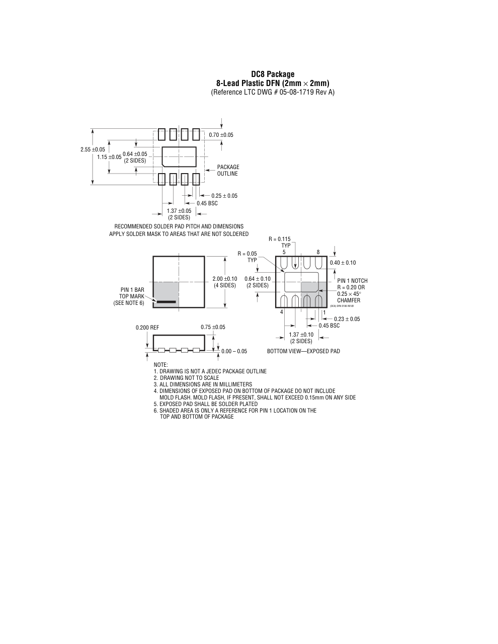 LTC2935CDC-1#TRMPBF — Manufacturer package outline drawing - not a product photo, 8-Lead DFN (2mm x 2mm w/ EP)