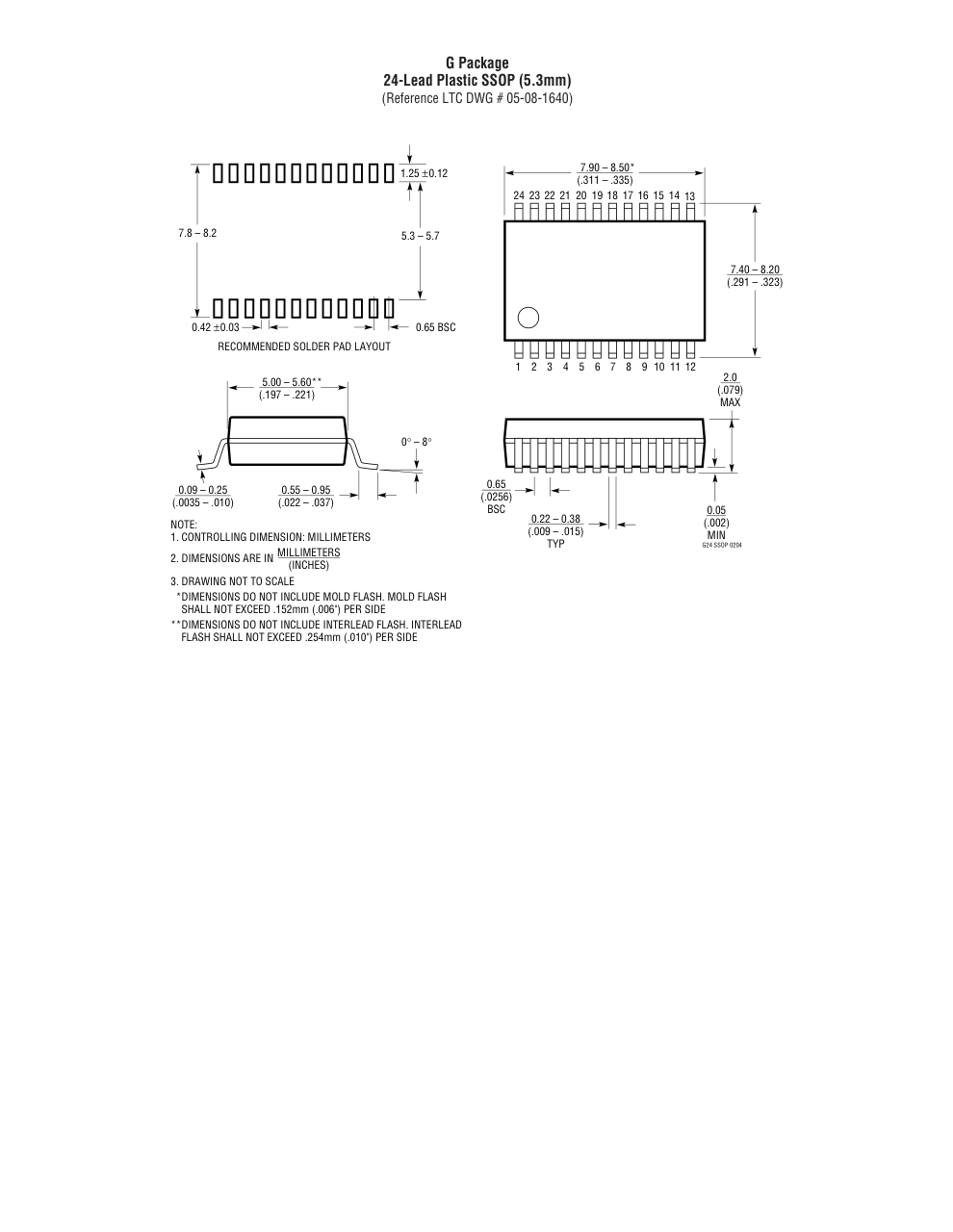 LTC3780EG#PBF — Manufacturer package outline drawing - not a product photo, 24-Lead SSOP