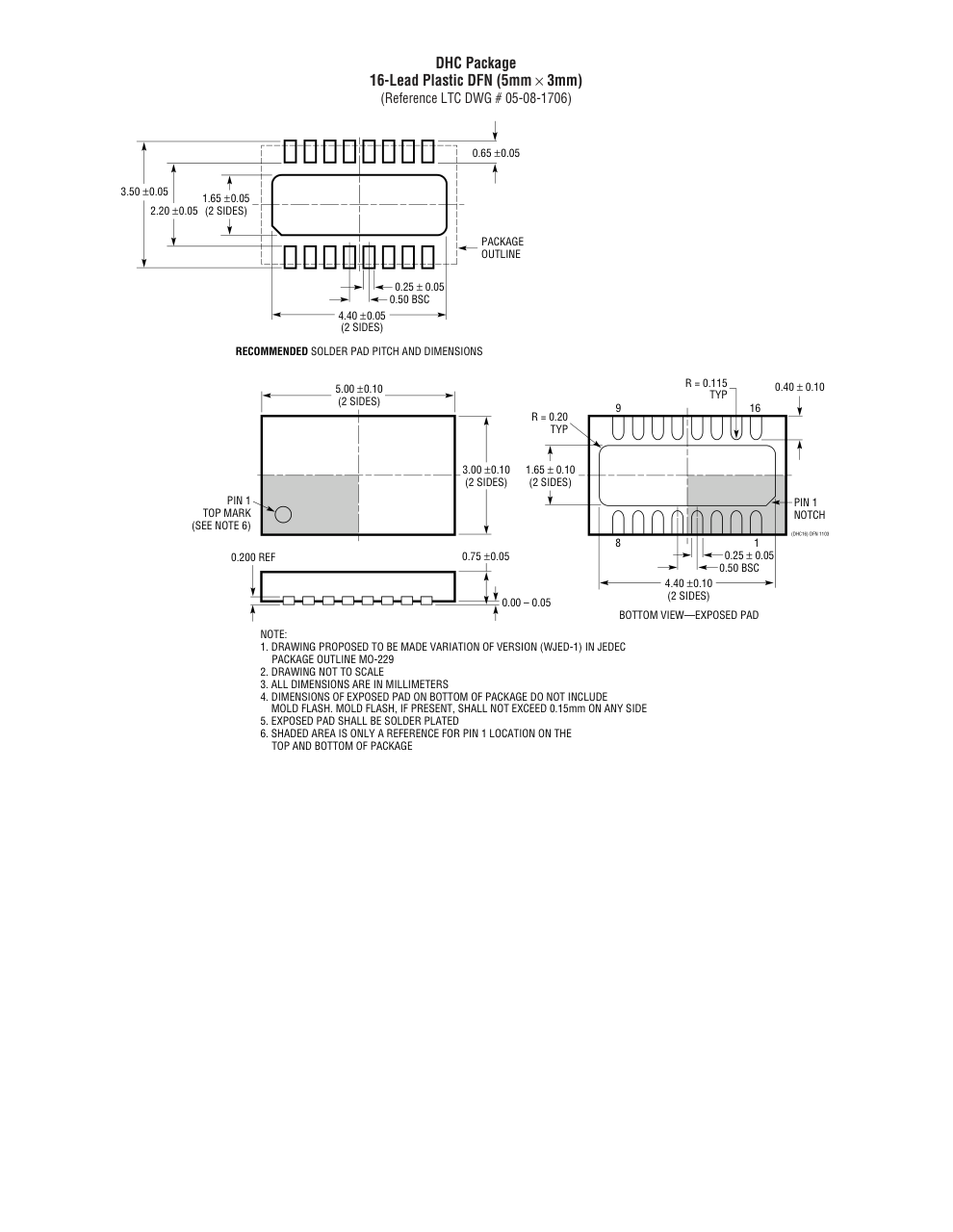 LTC2803CDHC#PBF — Manufacturer package outline drawing - not a product photo, 16-Lead DFN (5mm x 3mm w/ EP)
