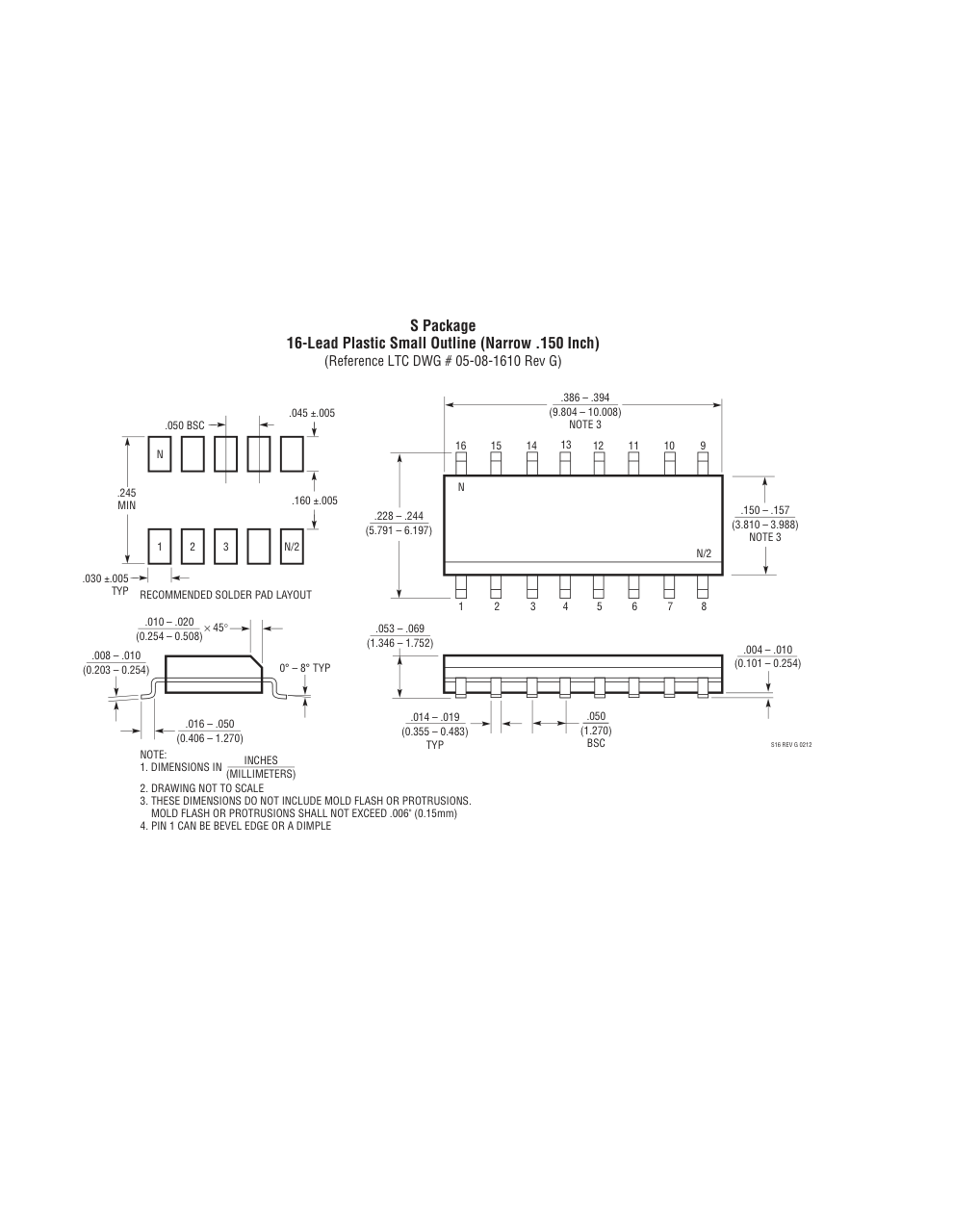 LTC1519CS#PBF — Manufacturer package outline drawing - not a product photo, 16-Lead SOIC (Narrow 0.15 Inch)