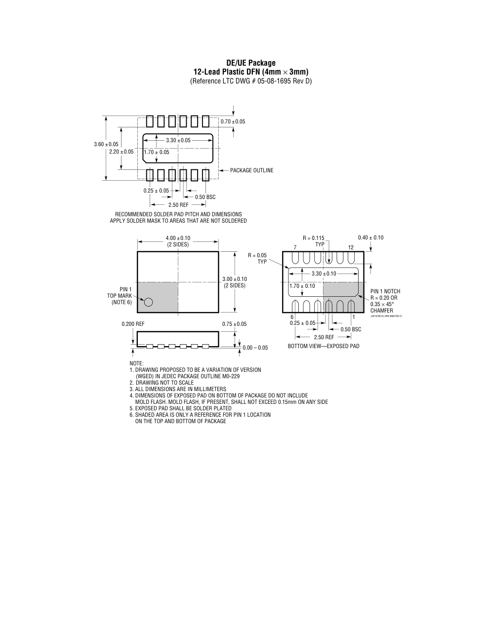 LTC3122EDE#PBF — Manufacturer package outline drawing - not a product photo, 12-Lead DFN (4mm x 3mm w/ EP)