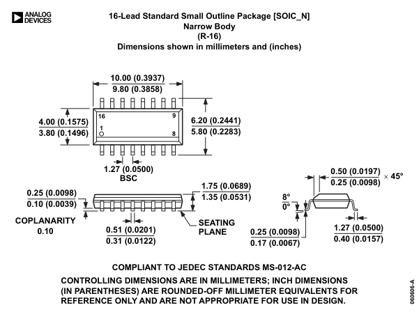 ADG433BRZ-REEL — Manufacturer package outline drawing - not a product photo, 16-Lead SOIC