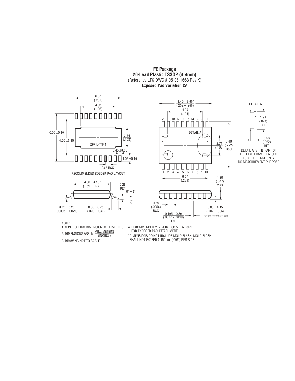 LTC3414EFE#PBF — Manufacturer package outline drawing - not a product photo, 20-Lead TSSOP w/ EP