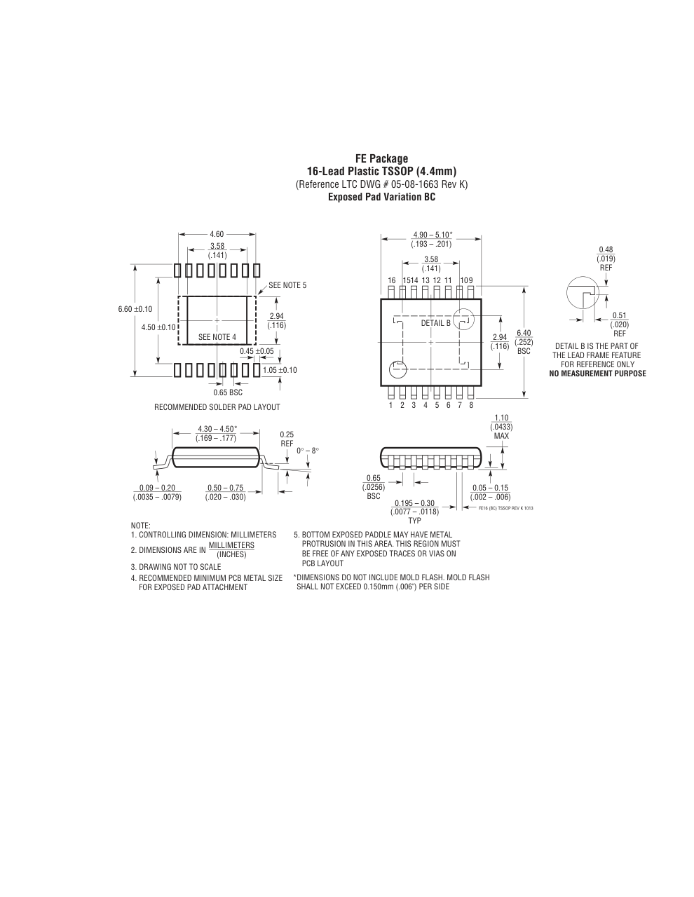 LT3845EFE#PBF — Manufacturer package outline drawing - not a product photo, 16-Lead TSSOP w/ EP