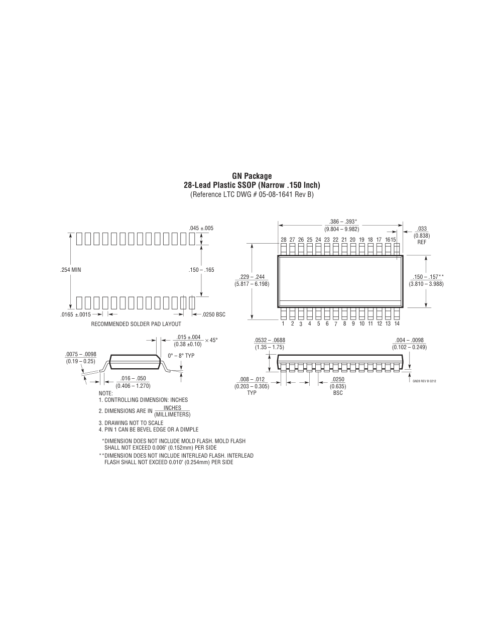 LTC4261CGN#PBF — Manufacturer package outline drawing - not a product photo, 28-Lead SSOP (Narrow 0.15 Inch)