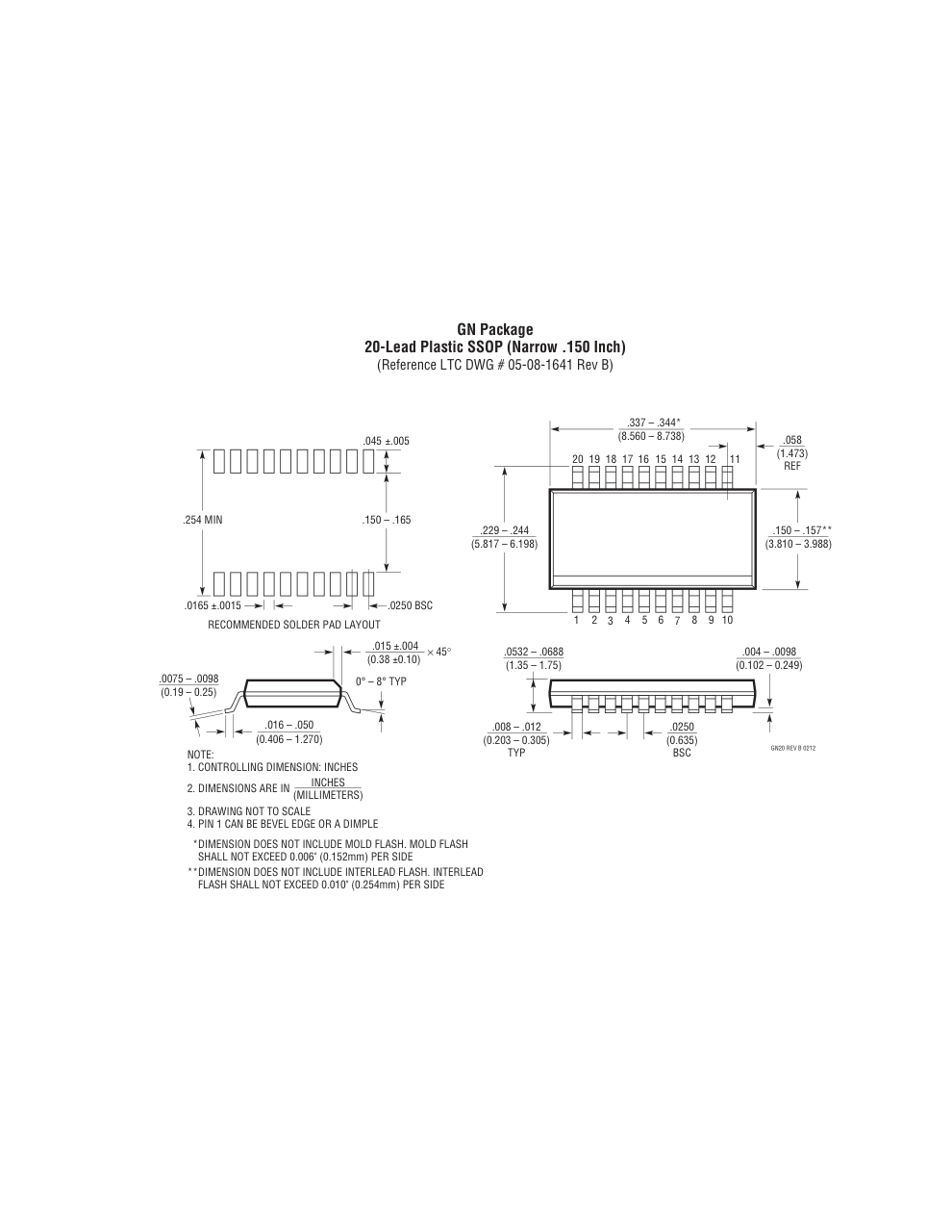 LTC3109EGN#PBF — Manufacturer package outline drawing - not a product photo, 20-Lead SSOP (Narrow 0.15 Inch)