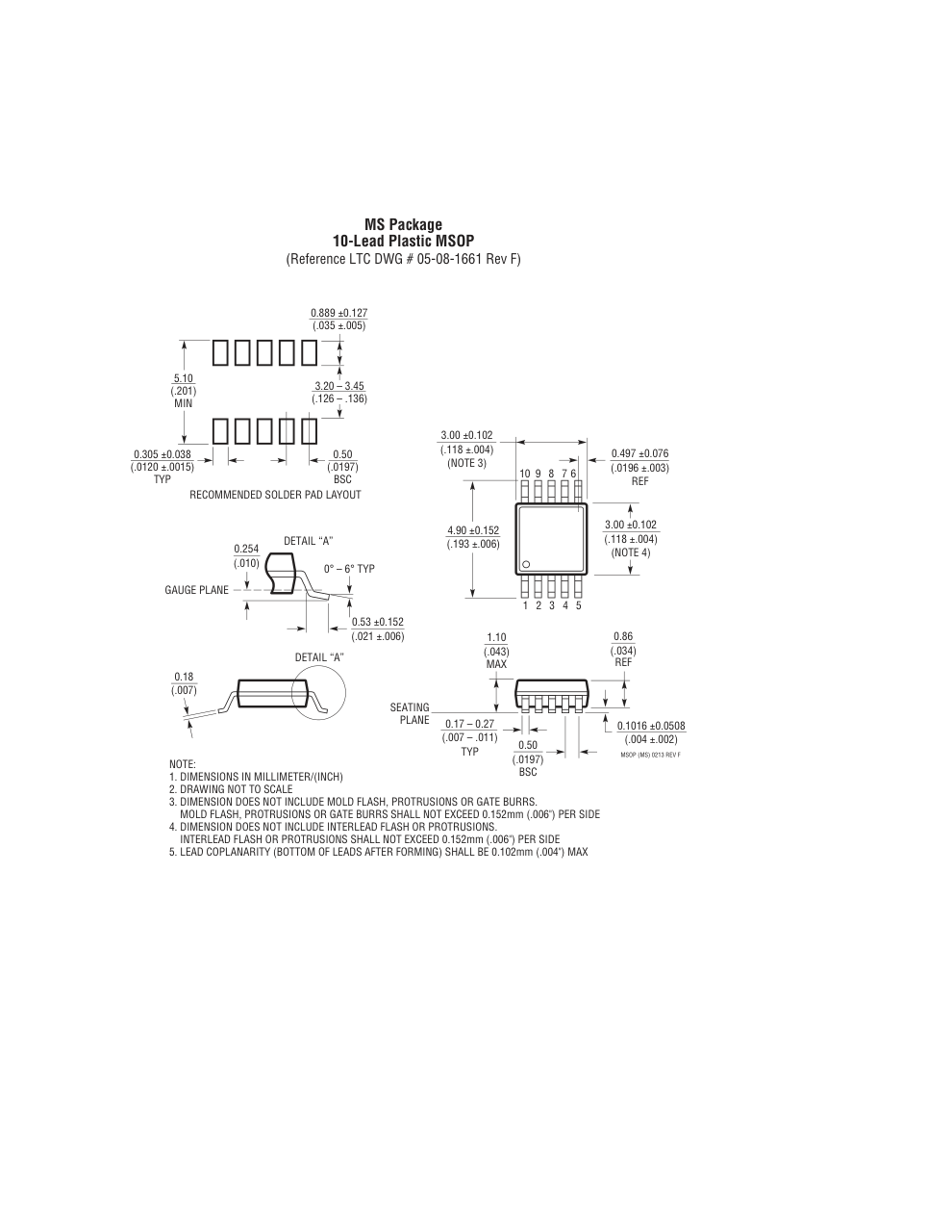 LTC1871EMS#PBF — Manufacturer package outline drawing - not a product photo, 10-Lead MSOP