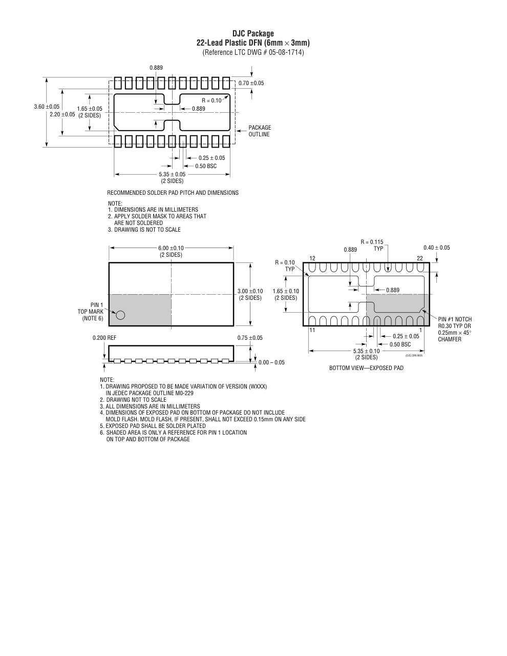 LTC4091EDJC#PBF — Manufacturer package outline drawing - not a product photo, 22-Lead DFN (6mm x 3mm w/ EP)